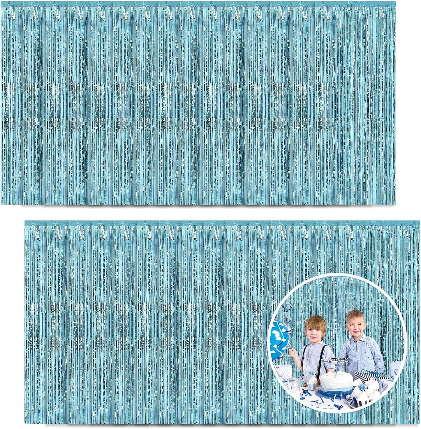 30 Pack Light Blue Foil Fringe Curtain Backdrop, 3.3x8.2 Feet Metallic Tinsel Streamer Curtains Photo Booth Props for Baby Shower/Bachelorette/Graduation/Birthday/Ocean Theme Party Decorations
