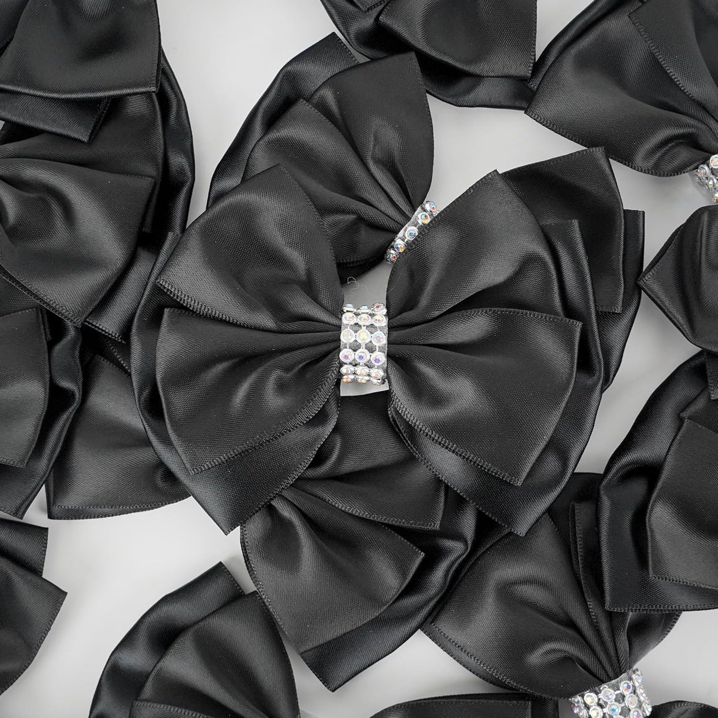 Black Satin Bows 4'' Premade Black Ribbon Bows, Gift Bows with Rhinestone, Wrapping Bows for Presents, Greeting Cards, Treat Bags, Wine Bottles, Valentines Bows for Gift Wrapping-12 Counts