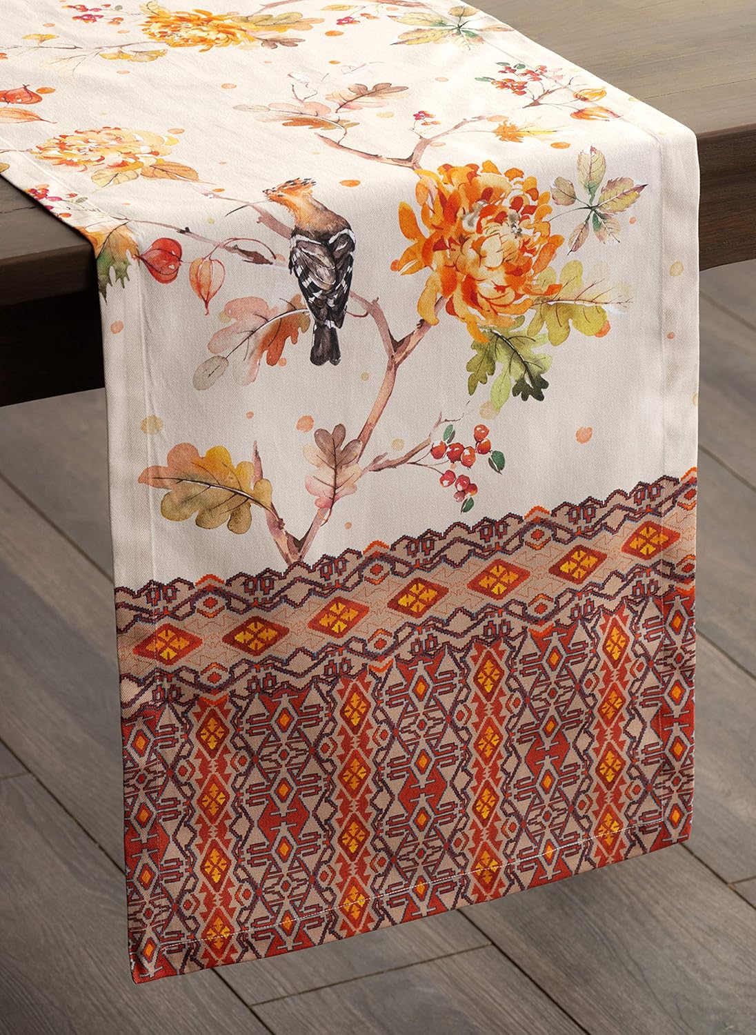 Maison d' Hermine Table Runner 100% Cotton Single Layer Table Runners 60 inches Long for Thanksgiving Christmas Decorations Home Kitchen Dining Party Wedding (Kelim - Prairie, 14.5" x 60")