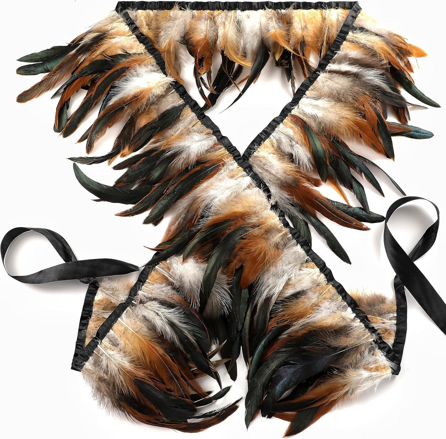 Holmgren Natural Rooster Feather Trim - 2 Yards 5-7inch Rooster Feathers Fringe Trim for Feather Shawl Cape, Gloves, Dress Costume and Home Party Decoration (Natural)
