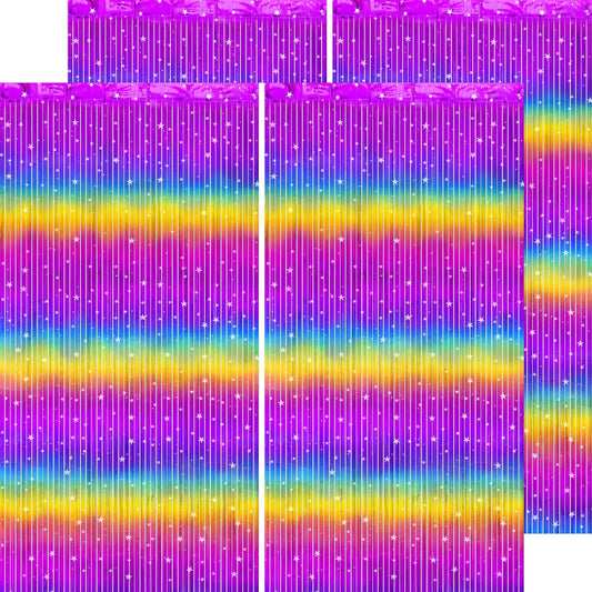 Rainbow Streamers Party Decorations - Thicken 4 Pack 3.2 x 8.2 FT - Rainbow Gradient Tinsel Foil Fringe Curtains, Photo Booth Props Backdrop for Birthday, 80s 90s Party Decorations
