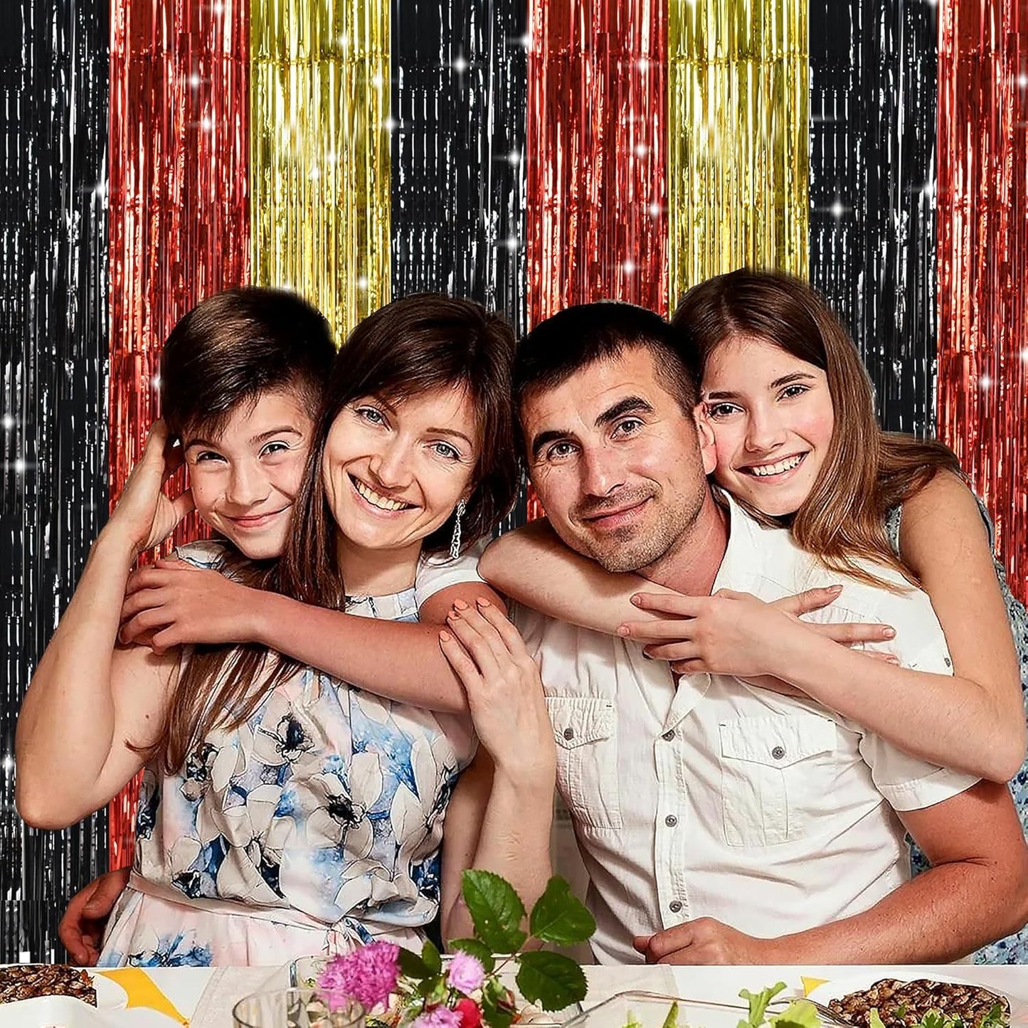 TONIFUL Black Red Gold Door Streamers,Black Red and Gold Photo Booth Backdrop Metallic Streamers Foil Fringe Curtain for Mouse Themed Birthday,New Year,Graduation,Baby Shower Party Decoration