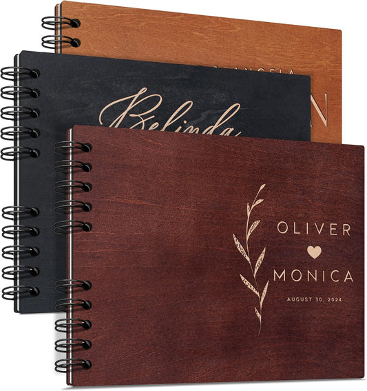 Personalized Wood Wedding Guest Book - 5 Colors/Finishings, 2 Sizes, 12 Designs - Wood Wedding Decorations, Guest Book Signs for Wedding Reception (DESIGN 8)
