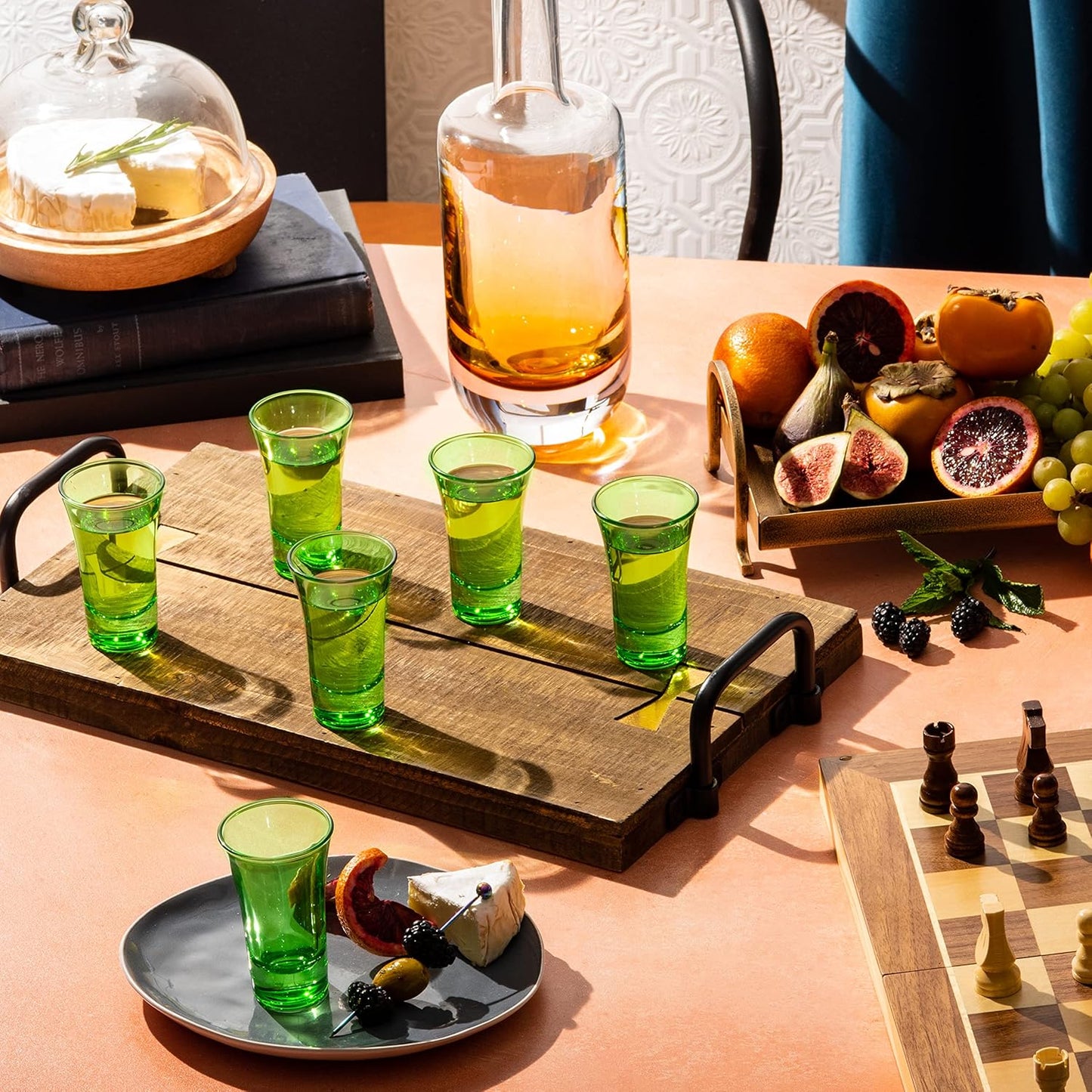 M&N HOME Green 2 Oz Shot Glasses, Set of 6, Heavy Base, Christmas Gift