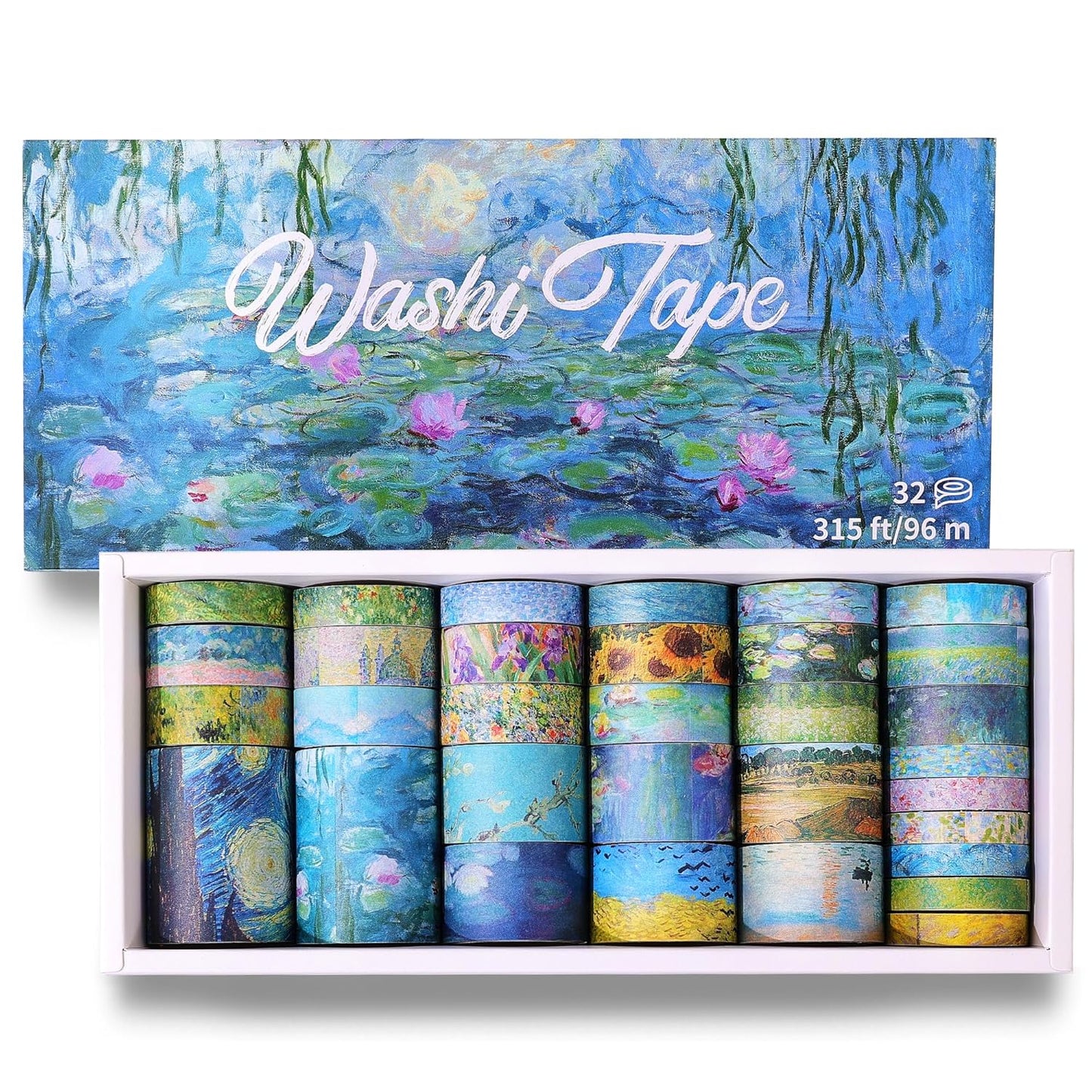 32 Rolls Washi Tape Set, Colored Van Gogh Patterns Decorative Masking Tape, Vintage Artists Tapes for Journaling, Junk Journal, DIY Craft Projects, Scrapbooking Supplies Decor