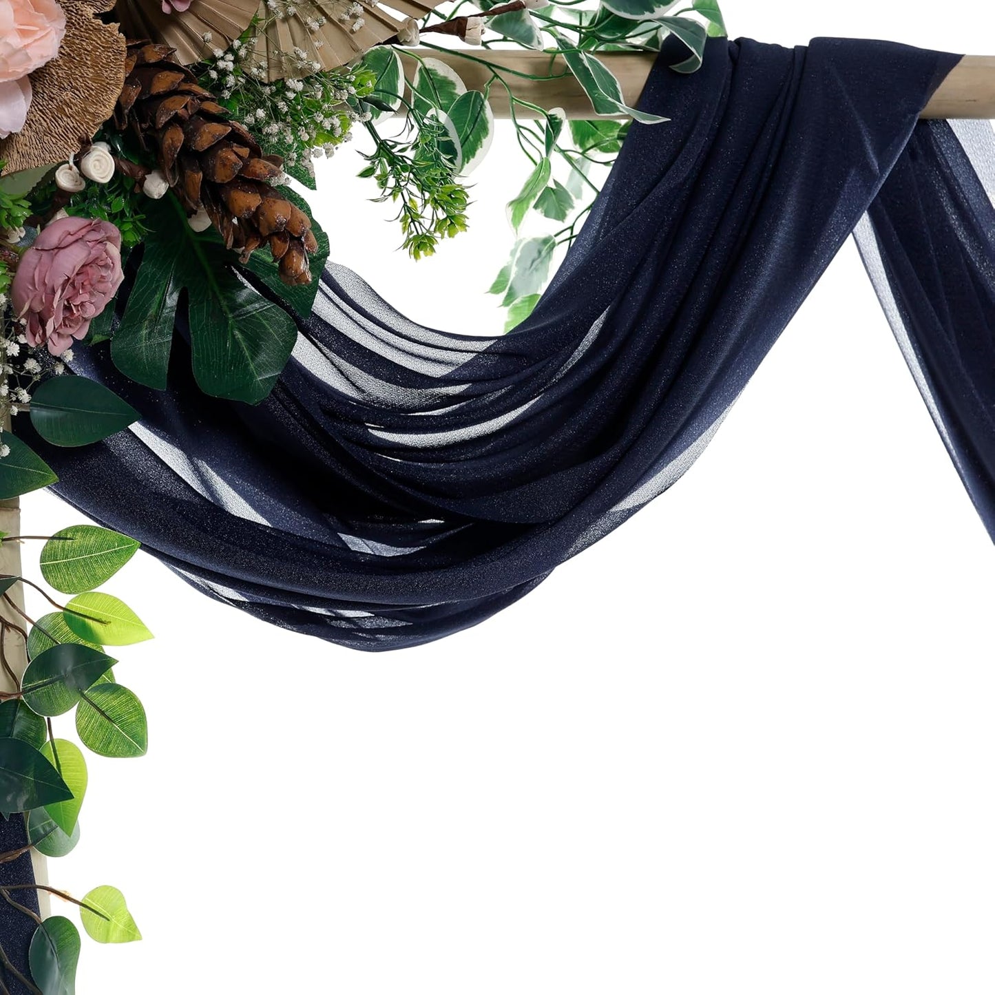 VDS Pack of 2 Panel (30 Inch X 20 Feet) Wedding Arch Draping Fabric Sheer Chiffon Fabric Drapery for Wedding Ceremony Reception Swag Backdrop Canopy Chuppah ARBO Altars Decoration (Navy Blue)