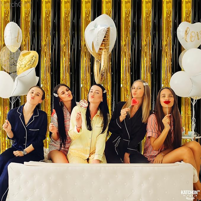 KatchOn, XtraLarge Black and Gold Streamers - 3.2x8 Feet, Pack of 2 | Fringe Curtain for New Years Decorations 2026 | New Years Streamers | Fringe Curtain for Black and Gold Party Decorations 2026