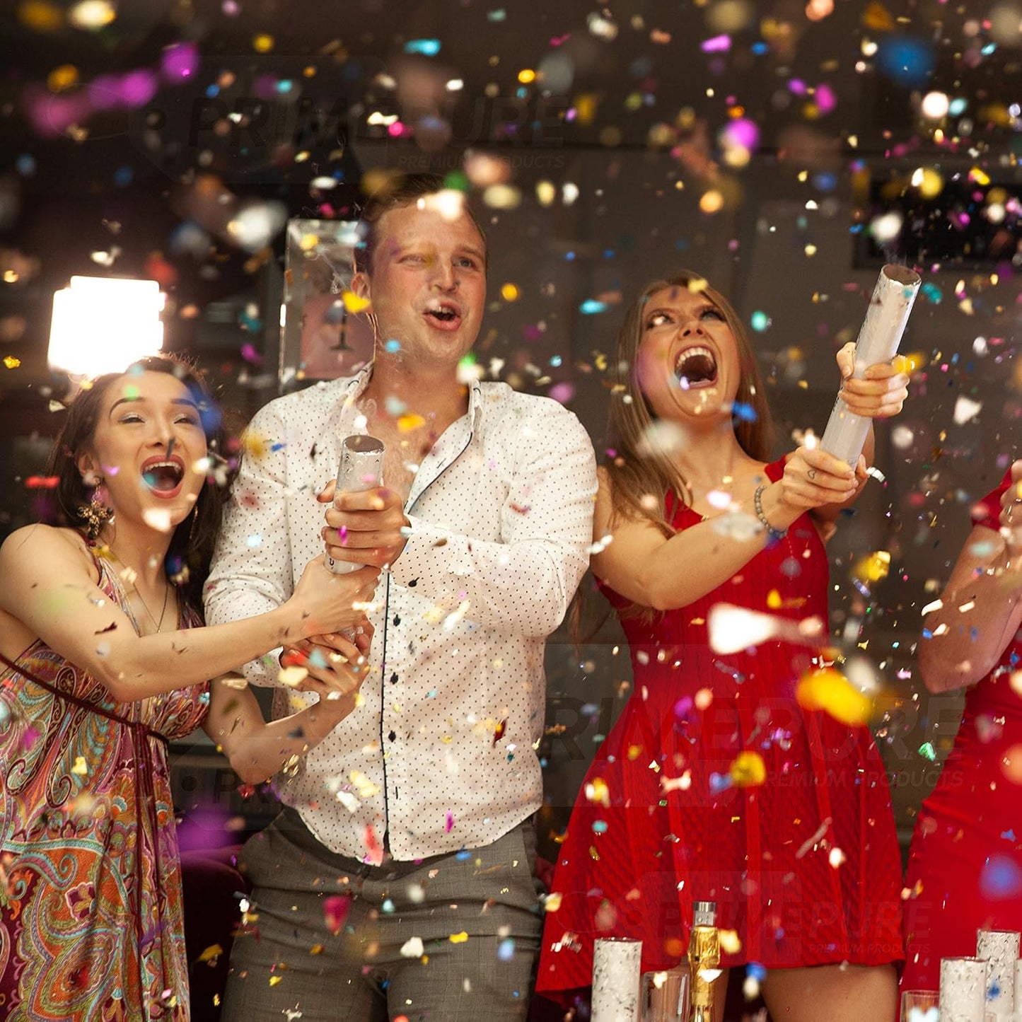 PrimePure Confetti Cannon Party Poppers - Metallic Foil Multicolor Confetti Poppers & Streamers - 8 Pack - Easy-to-Use Party Cannon - Glitter Bomb Pop Gun for Graduation, Birthday, Celebration, Prank