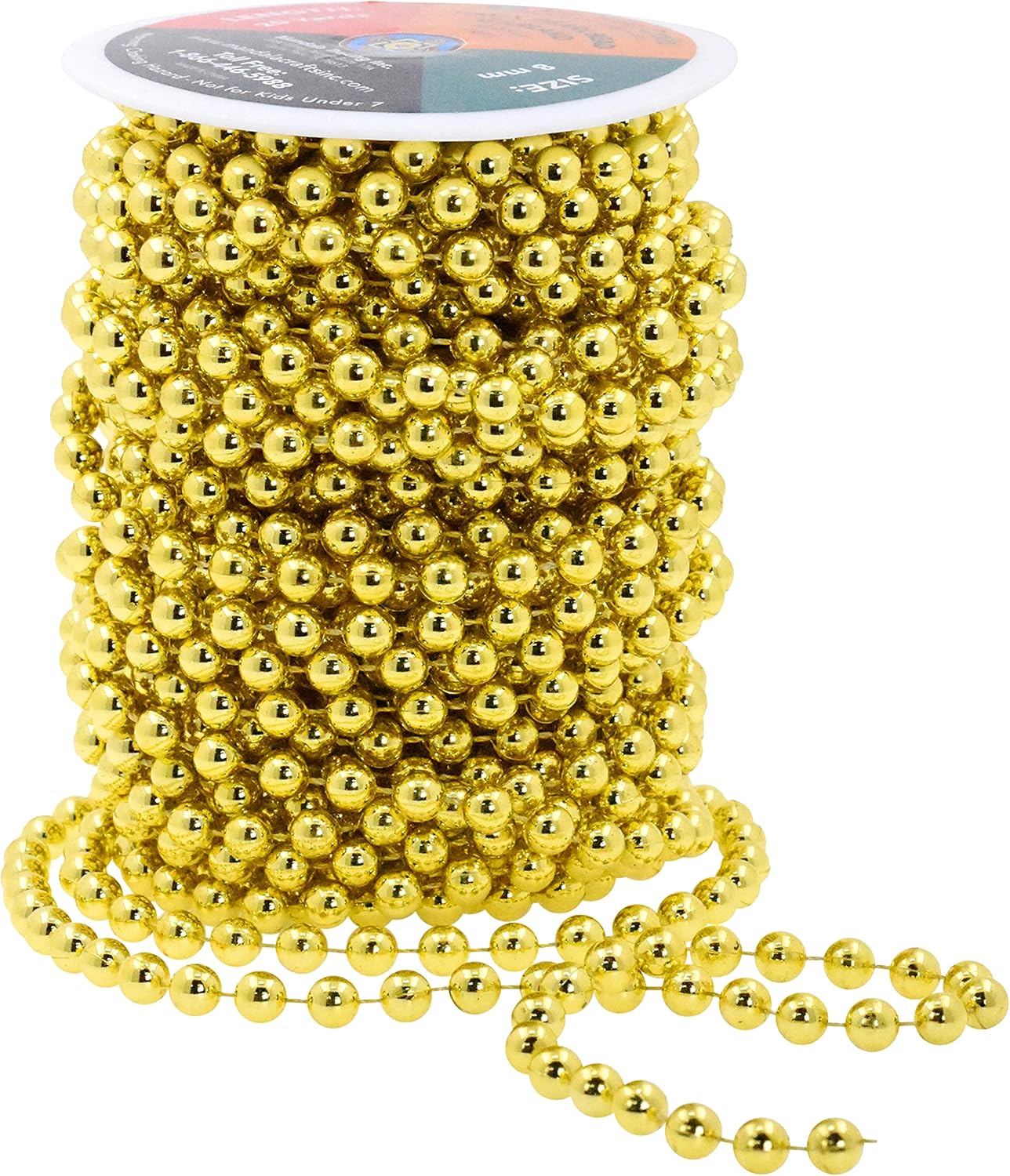 Mandala Crafts 8mm Faux Metallic Gold Pearl Beads Roll - 20 Yards Strand of Fake Pearls Chain Garlands Spool String for Christmas Tree, Wedding, Party, Vases, DIY Decoration