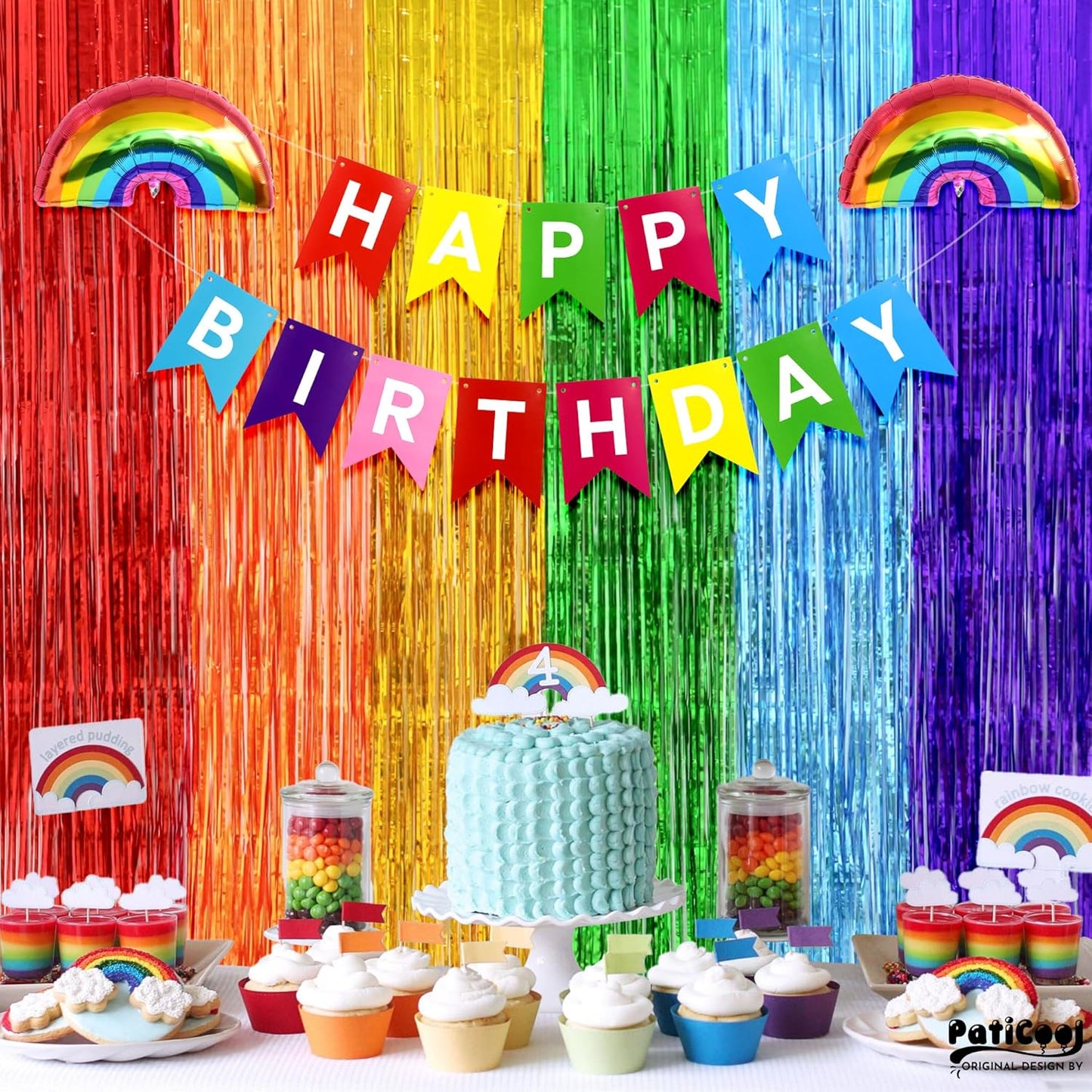 Pride Party Decorations - Rainbow Streamers Thicken 2 Pack 3.2 x 8.2 FT - Rainbow Tinsel Foil Fringe Curtains, Photo Booth Props Backdrops for Birthday, Fiesta, Mexican, Pride, Baby Shower