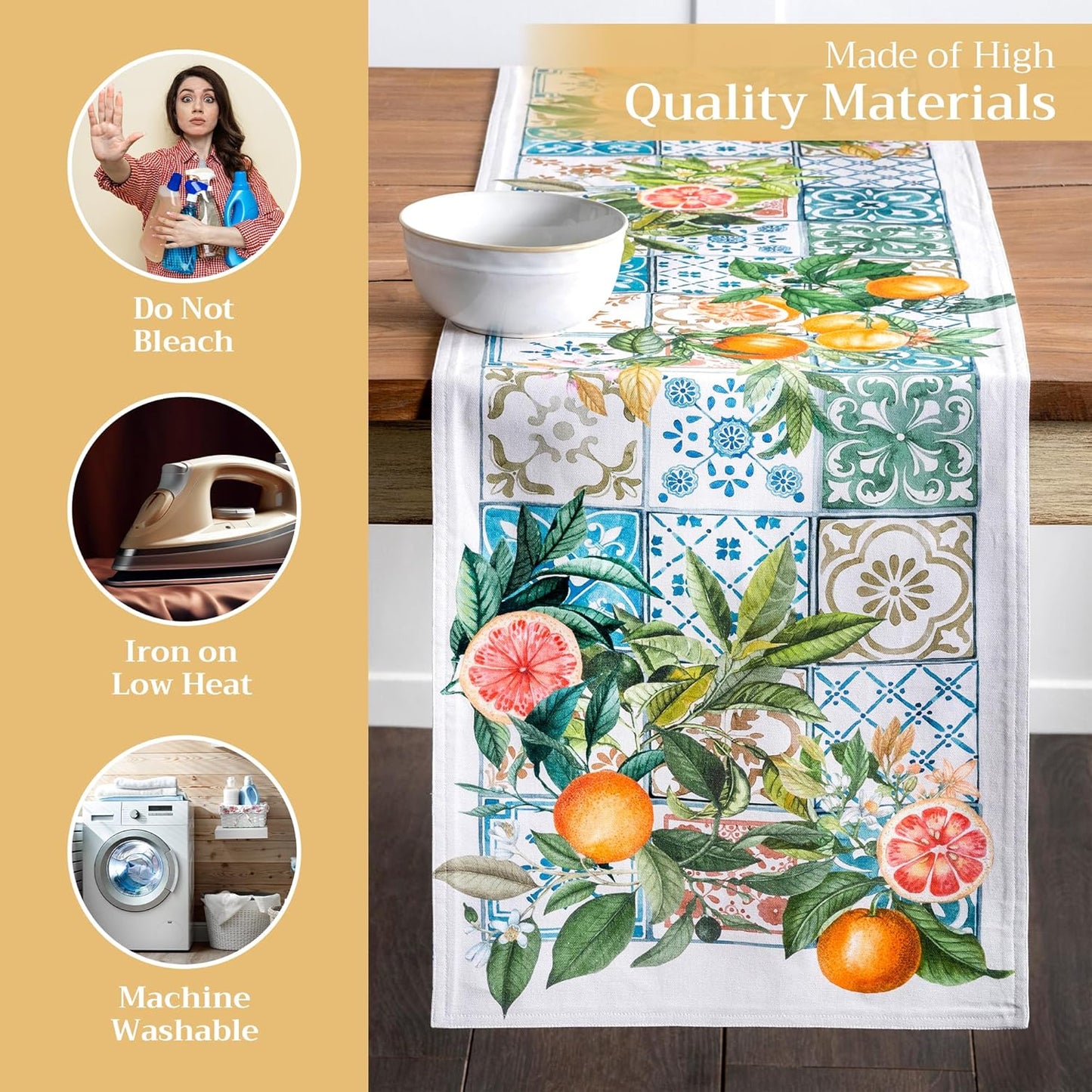 Maison d' Hermine Table Runner 100% Cotton Double Layer Table Runners 72 inches Long Decorative for Home Kitchen Dining Party Baby Shower Wedding Bridal Shower Spring Summer (Agrume, 14.50" x 72")