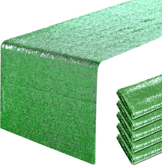 6 Packs 12 x 72 inches Grass Green Sequin Table Runner, Glitter Runner for Birthday Party Supplies Decorations Wedding Bachelorette Holiday Celebration Bridal Shower Baby Shower