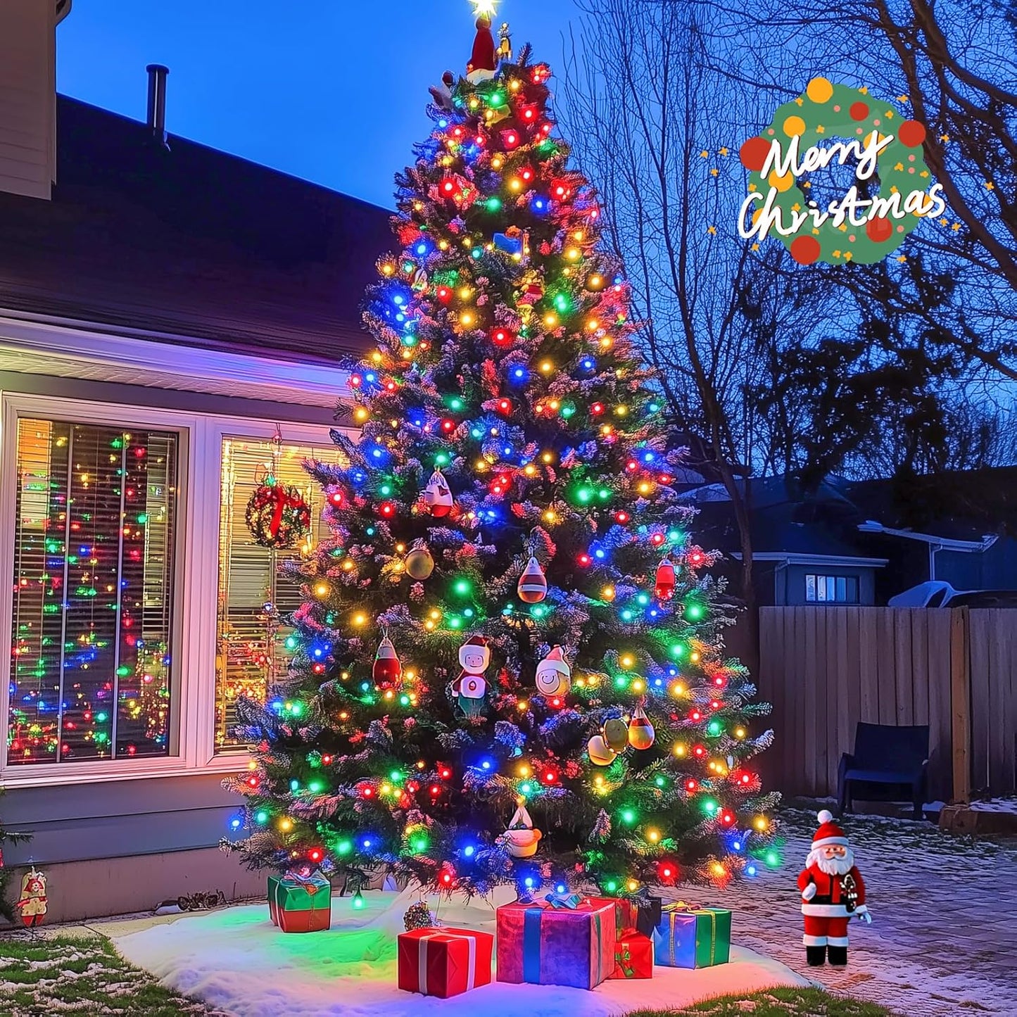 JMEXSUSS 2 Pack Solar String Light 100LED 32.8ft 8 Modes Solar Christmas Lights Waterproof for Gardens, Wedding, Party, Homes, Christmas Tree, Curtains, Outdoors (Multicolor)