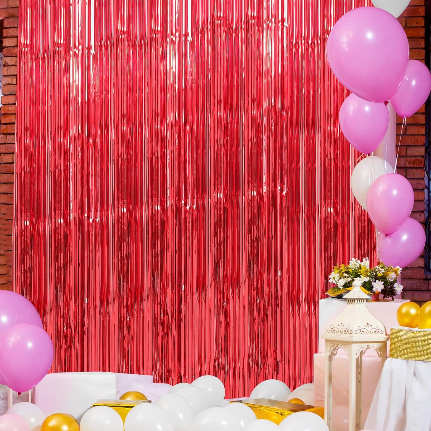 Crosize 2 Pack 3.3 x 9.9 ft Red Foil Fringe Curtains Party Decorations, Red Tinsel Curtain Backdrop for Parties, Door Streamers, Glitter Streamer Fringe Backdrop for Birthday Decoration