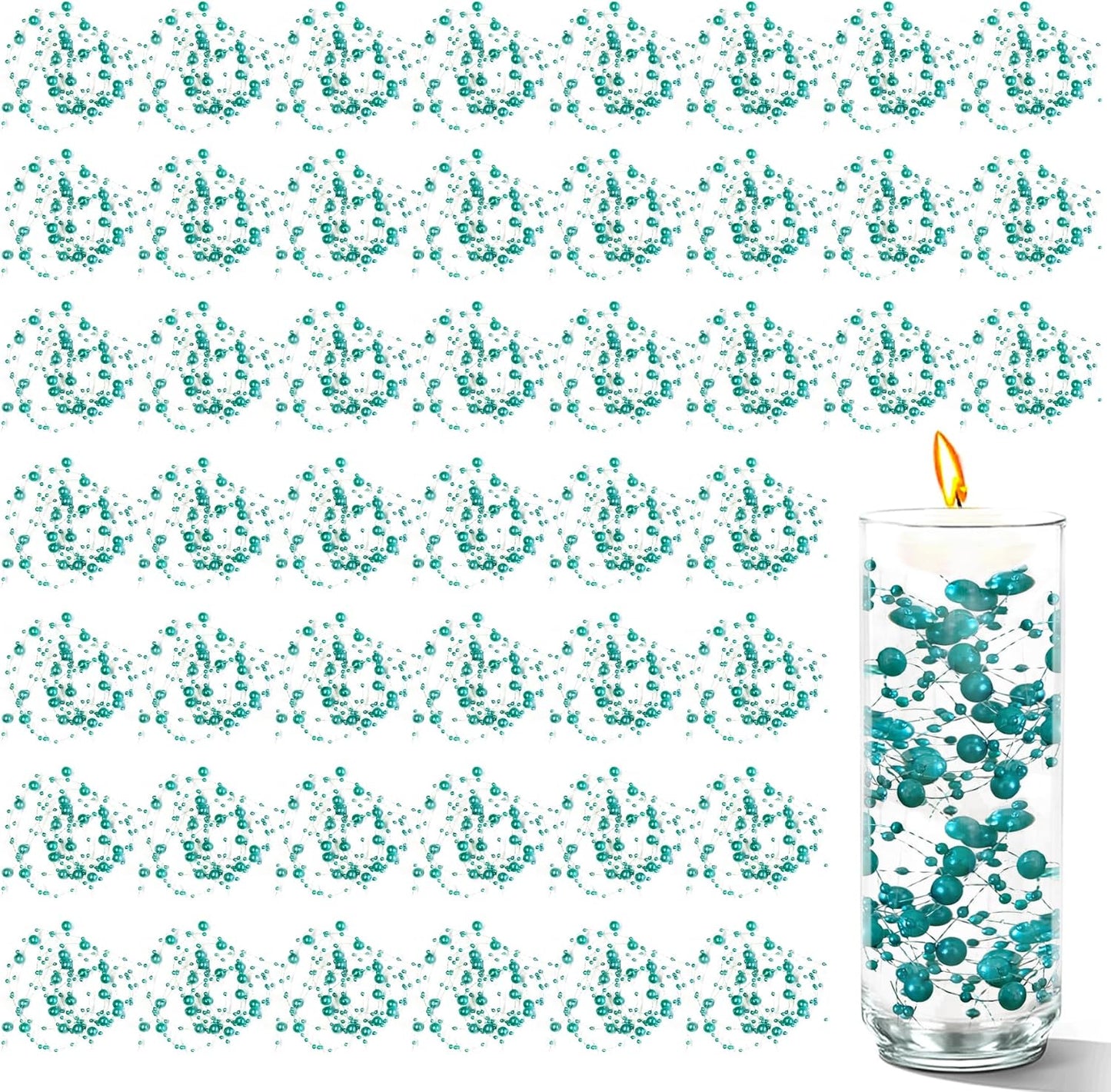 50 PCS Artificial Floating Beads for Centerpieces Vases, Blue Green 8+3mm String Beads for Wedding Party Faux Pearl String for Decorating, String Pearls for Crafts Vase Filler