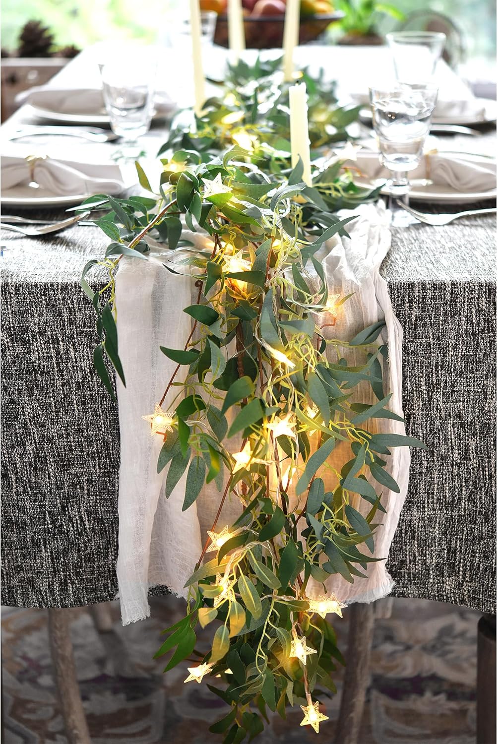 Enchanting Decor: Pair of Flexible Rustic Willow Garlands Adorned with 33 Feet Starry String Lights (USB Operated) by FiveSeasonStuff Floral