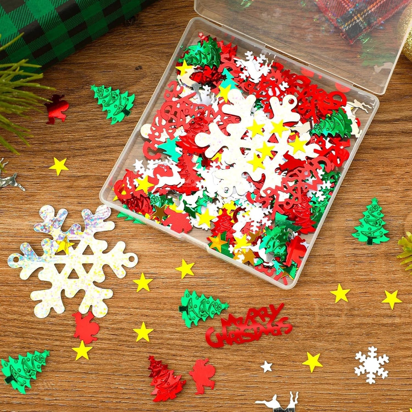 MARFOREVER Christmas Glitter Confetti, Merry Christmas Table Decorations Metallic Foil Confetti Sequins Xmas Snowflake Santa Claus Tree Elk Scatter Sprinkles for Xmas Winter Party Supplies