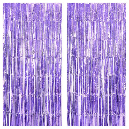 KatchOn, XtraLarge Light Purple Fringe Curtain - 6.4x8 Feet, Pack of 2 Purple Backdrop | Purple Party Decorations | Purple Foil Fringe Curtain, Mermaid Birthday Decorations | Purple Streamer Backdrop