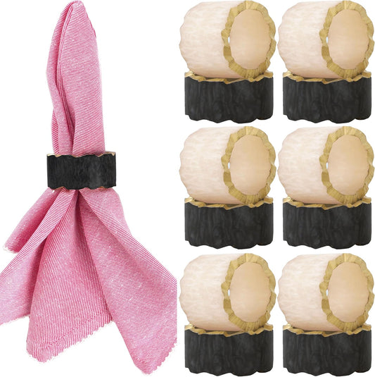 12 Pcs Rustic Epoxy Resin Napkin Rings - Napkin Holders for Parties, Dining, Family Gatherings, Weddings, Holidays, Décor, Gifting - Durable Tabletop Decor (Ivory Black) - CLEENTABLE
