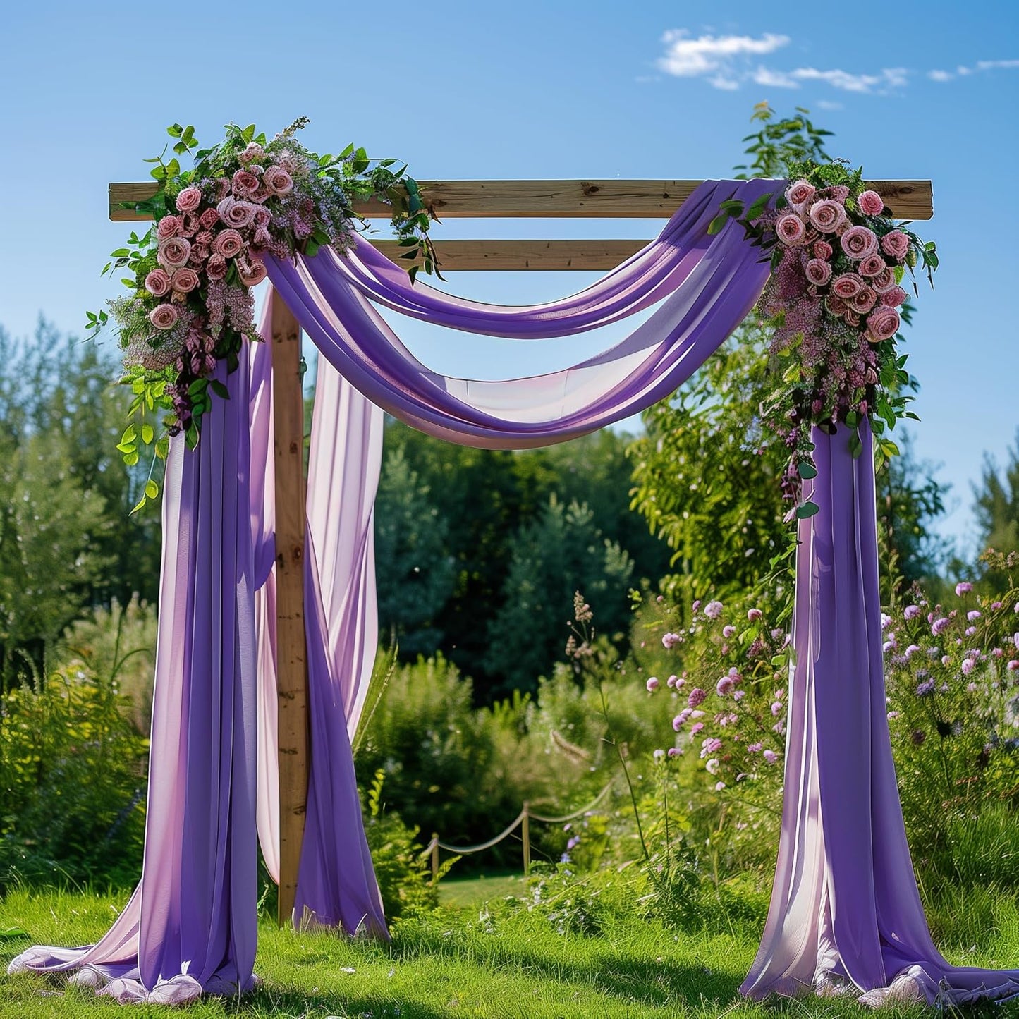 Wedding Arch Draping Fabric 4 Panels 28.7" x 20FT Lavender Purple Sheer Chiffon Backdrop Drapes for Wedding Ceremony Birthday Party Bridal Shower Outdoor Decoration
