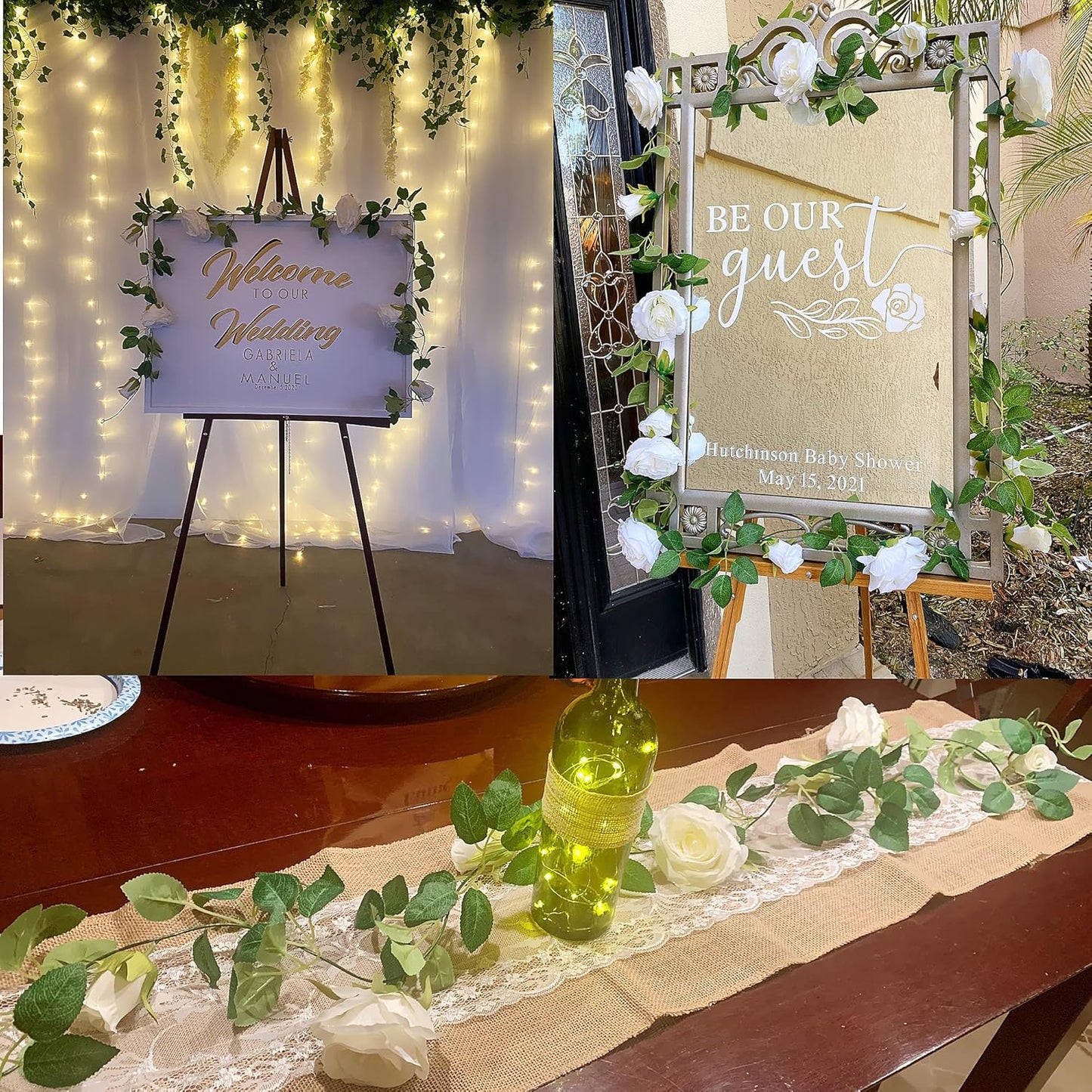 UKELER 2 Pack 14FT Artificial Rose Vines White Flower Garland Artificial Rose Flowers with Green Leaves Floral Plant for Wedding Arch Party Garden Craft Home Decor