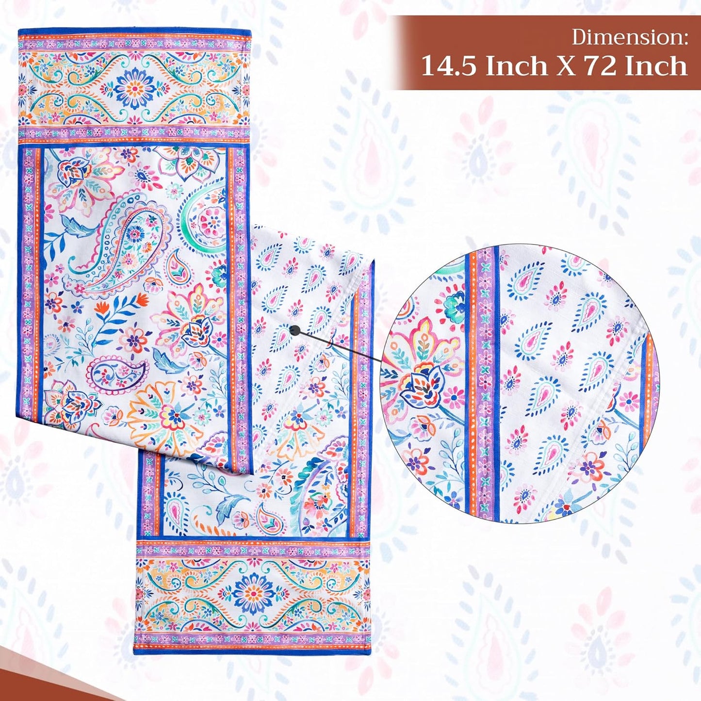 Maison d' Hermine Table Runner 100% Cotton Double Layer Table Runners 72 inches Long Decorative for Home Kitchen Dining Party Wedding Bridal Shower Spring Summer (Indian Floral, 14.50" x 72")