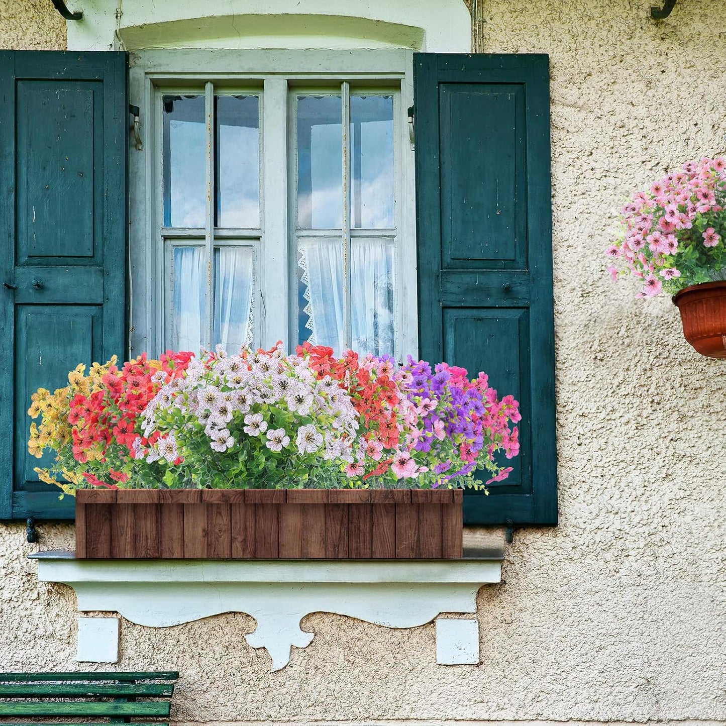 12 Bundles Artificial Flowers Outdoor UV Resistant Fake Plastic Plants Indoor Outside Hanging Plants Garden Porch Window Box Home Wedding Farmhouse Festive Shrub Decor (Pink)