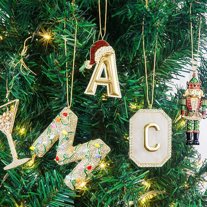 2025 Christmas Initial Ornaments,Letter L Ornaments for Xmas Tree,Hanging Christmas Ornament Gift for Mother Friends Sister Wife Grandma Women Men