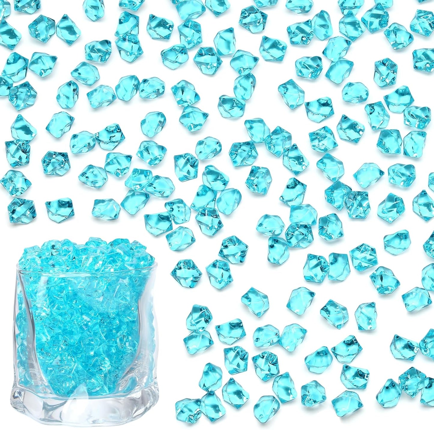 LAIDANLA 500PCS Aqua Blue Acrylic Gems Vase Fillers Fake Ice Cubes Plastic Diamonds Fake Crushed Rocks for Centerpiece DIY Party Wedding Decoration Accessories Table Scatter Prop