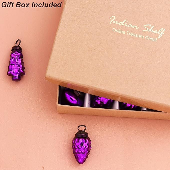 IndianShelf 300 Pieces Purple Glass Vintage Christmas Ornaments Mini Bulk Decorative Ornaments for Halloween, Christmas Tree, New Year, Valentine Day, Holidays, Event and Wedding (25 * 12 Boxes)
