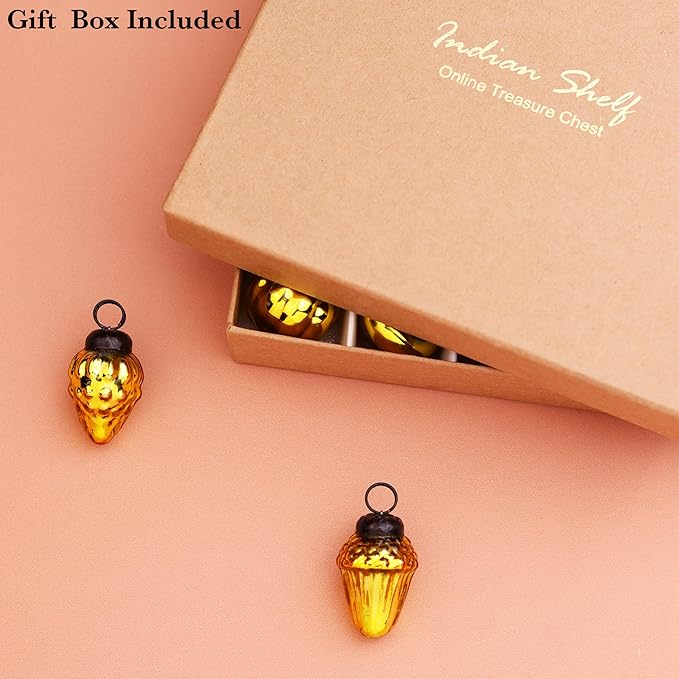 IndianShelf 50 Pieces Red & Gold Glass Vintage Christmas Ornaments Mini Bulk Decorative Ornaments for Halloween, Christmas Tree, New Year, Valentine Day, Holidays, Event and Wedding (25 * 2 Boxes)