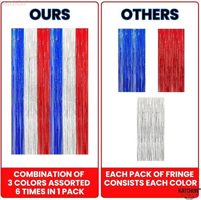 KatchOn, XtraLarge Red White and Blue Streamers - 3.2x8 Feet, Pack of 2 Red and Blue Decorations for Election Day | Election Day Decorations | Streamers for Patriotic and Veterans Day Decorations