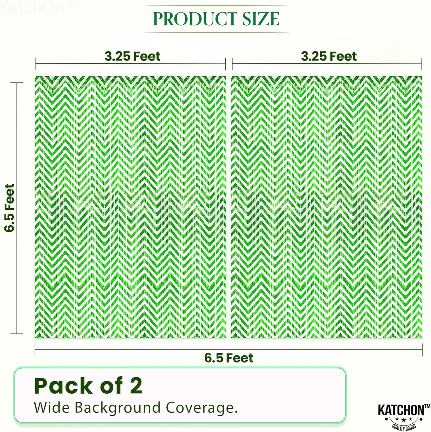 KatchOn, Green and White Foil Fringe Curtains - 6.5x6.5 Feet | Green Foil Fringe Curtain for Green and White Party Decorations, Graduation Decorations 2025 | Forest Green Birthday Decoration