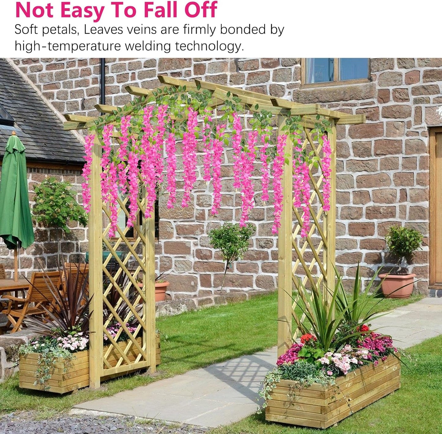 12 Pack Fuchsia Wisteria Hanging Flowers, 3.44 Ft Fake Hanging Flowers, Artificial Wisteria Garland Vines for Wedding Room Backdrop Outdoor Patio Garden Decoration