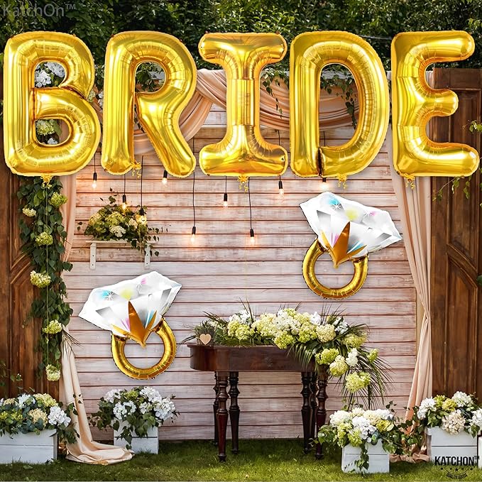 KatchOn, Giant Gold Bride Balloons Bachelorette - 40 Inch | Bride Balloons Gold for Bachelorette Party Decorations | Bridal Shower Balloon for Bridal Shower Decorations