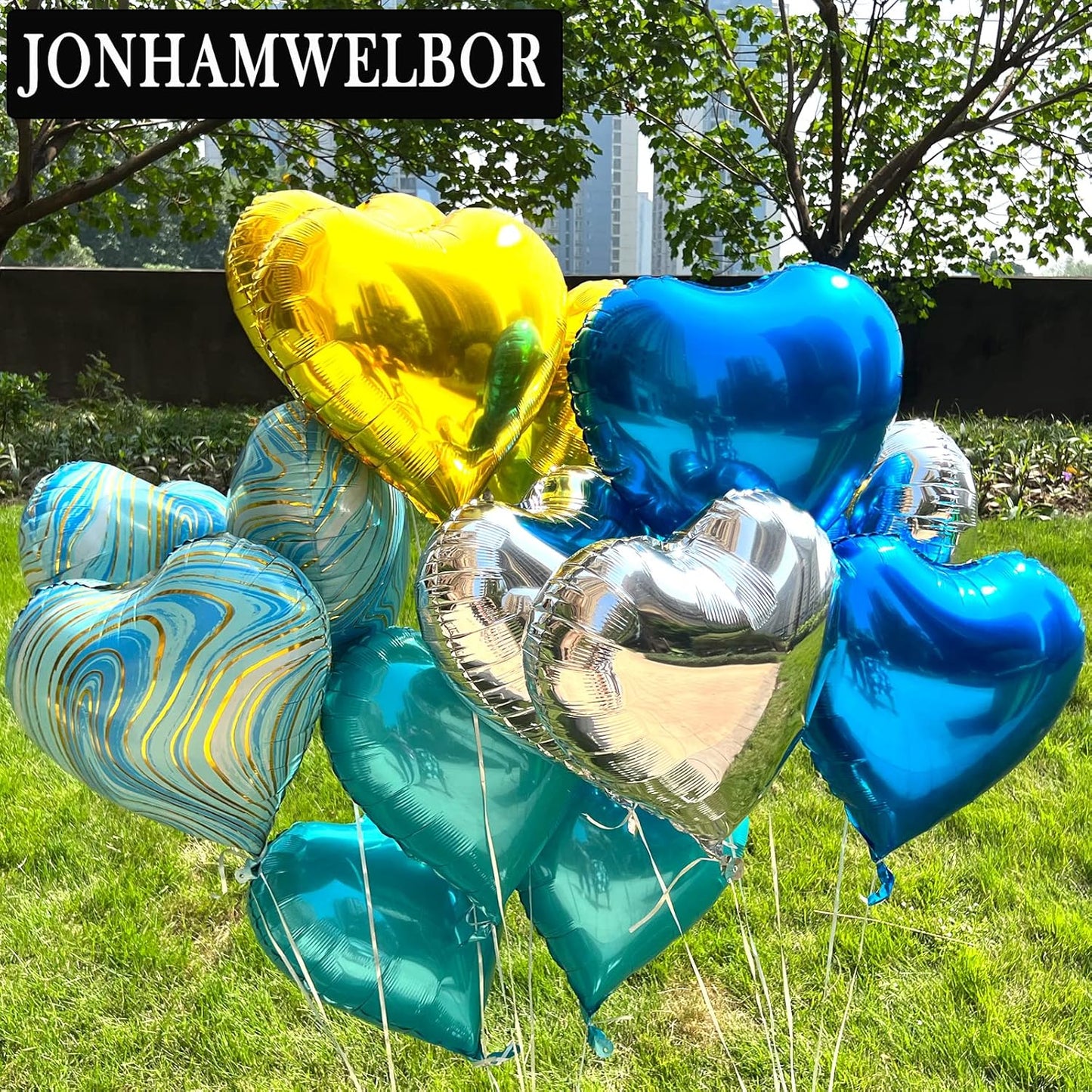 Jonhamwelbor 20Pcs 18 inch Gold Foil Mylar Heart Shape Balloons Decorations Valentines Birthday Wedding Baby Shower Party (Gold)