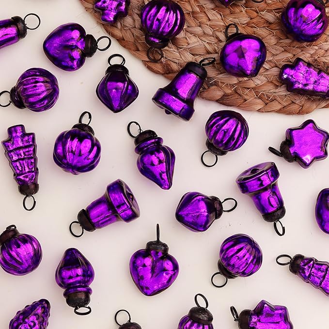IndianShelf 300 Pieces Purple Glass Vintage Christmas Ornaments Mini Bulk Decorative Ornaments for Halloween, Christmas Tree, New Year, Valentine Day, Holidays, Event and Wedding (25 * 12 Boxes)
