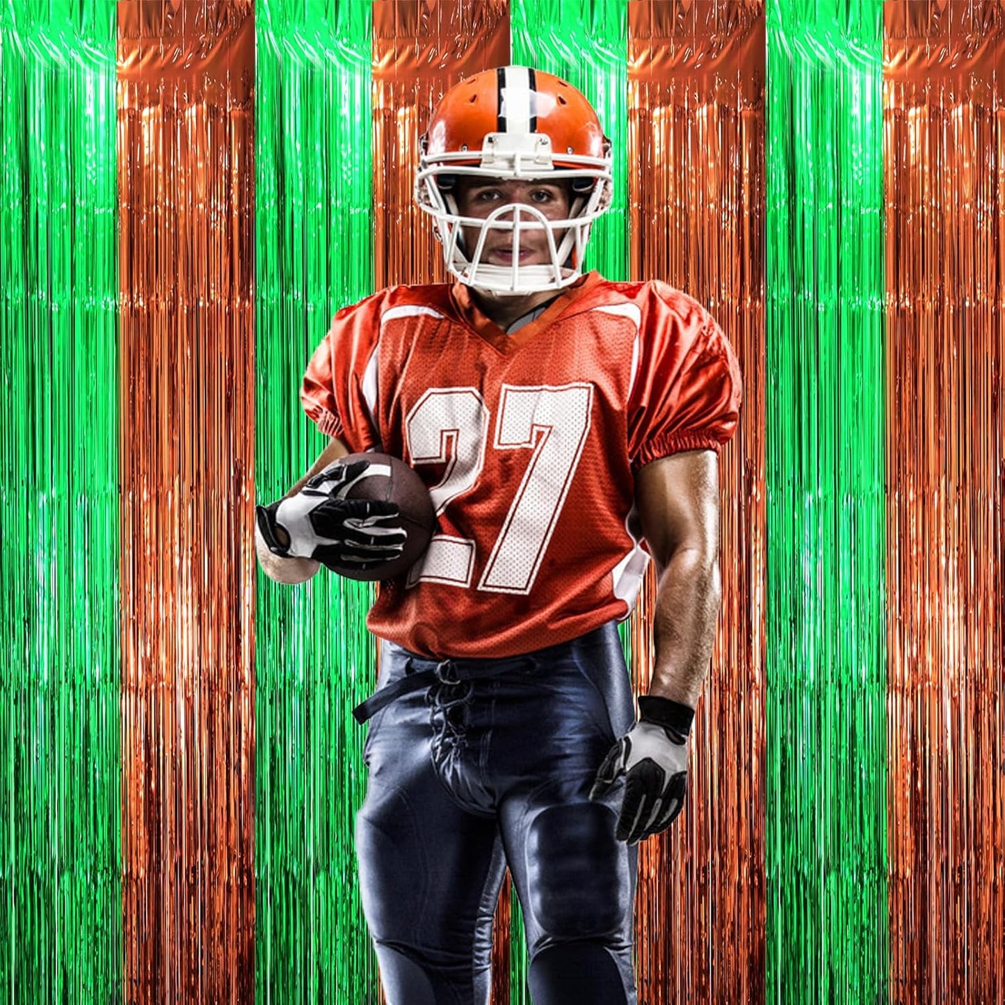 2 Pack Green and Brown Foil Fringe Backdrop Curtains, Tinsel Streamers Party Decorations, Fringe Backdrop, Door Shimmer for Super Bowl or Birthday Party