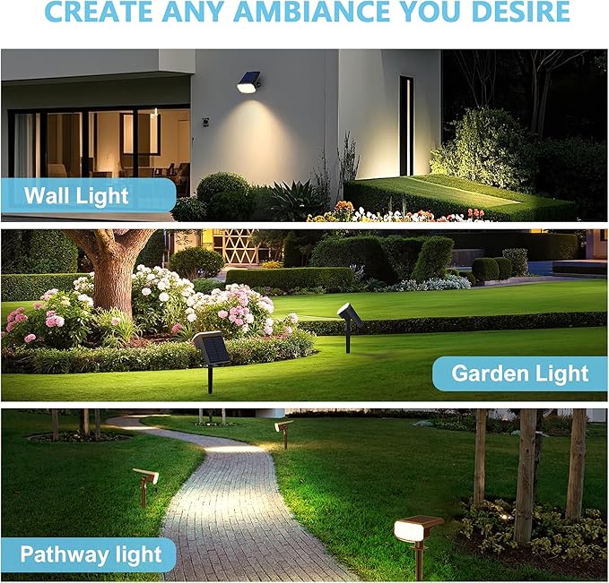Solar Lights Outdoor Waterproof IP65,Auto On/Off, 2700K 2 Lighting Modes, Super Bright LED, Solar Powered Yard Garden Solar Spot Lights for Outside Landscape -3000K,6 Pack