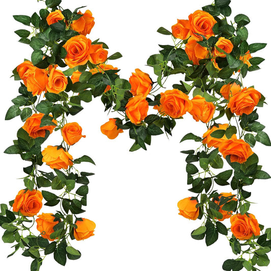 FiveSeasonStuff 29 Ft 4 Pack Rose Silk Flower Garland Artificial Flowers Decoration Hanging Floral Décor for Wedding Baby Shower Birthday Party Garden (Mandarin Orange)