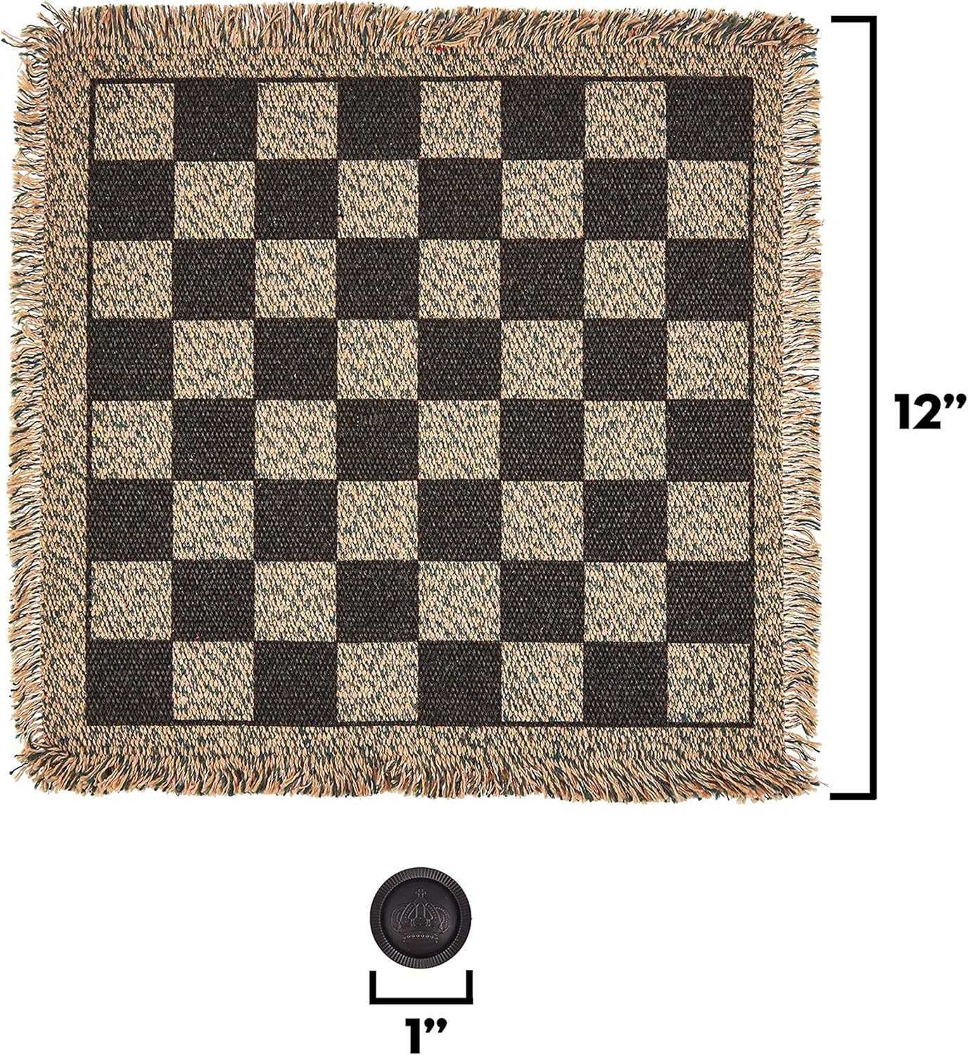 3-in-1 Mini Checkers Rug + Classic & Mega Tic Tac Toe - Portable Compact 12" x 12" Reversible Checkerboard Rug - Travel, Parties, Games on The Go, Family Board Game Night