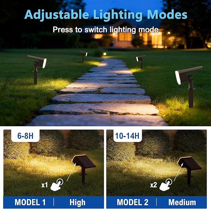 Solar Lights Outdoor Waterproof IP65,Auto On/Off, 2700K 2 Lighting Modes, Super Bright LED, Solar Powered Yard Garden Solar Spot Lights for Outside Landscape -3000K,6 Pack