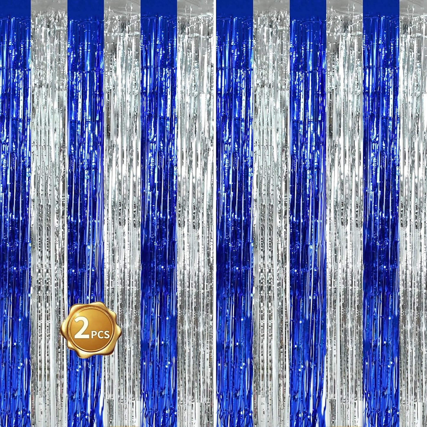 BEISHIDA 2Pcs Blue Silver Door Streamers Congrats Grade 2025 Decoration Backdrop Foil Fringe Tinsel Party Streamers Curtains for Birthday Graduation Winter Party Decoations (3.28 ft x 6.56 ft)
