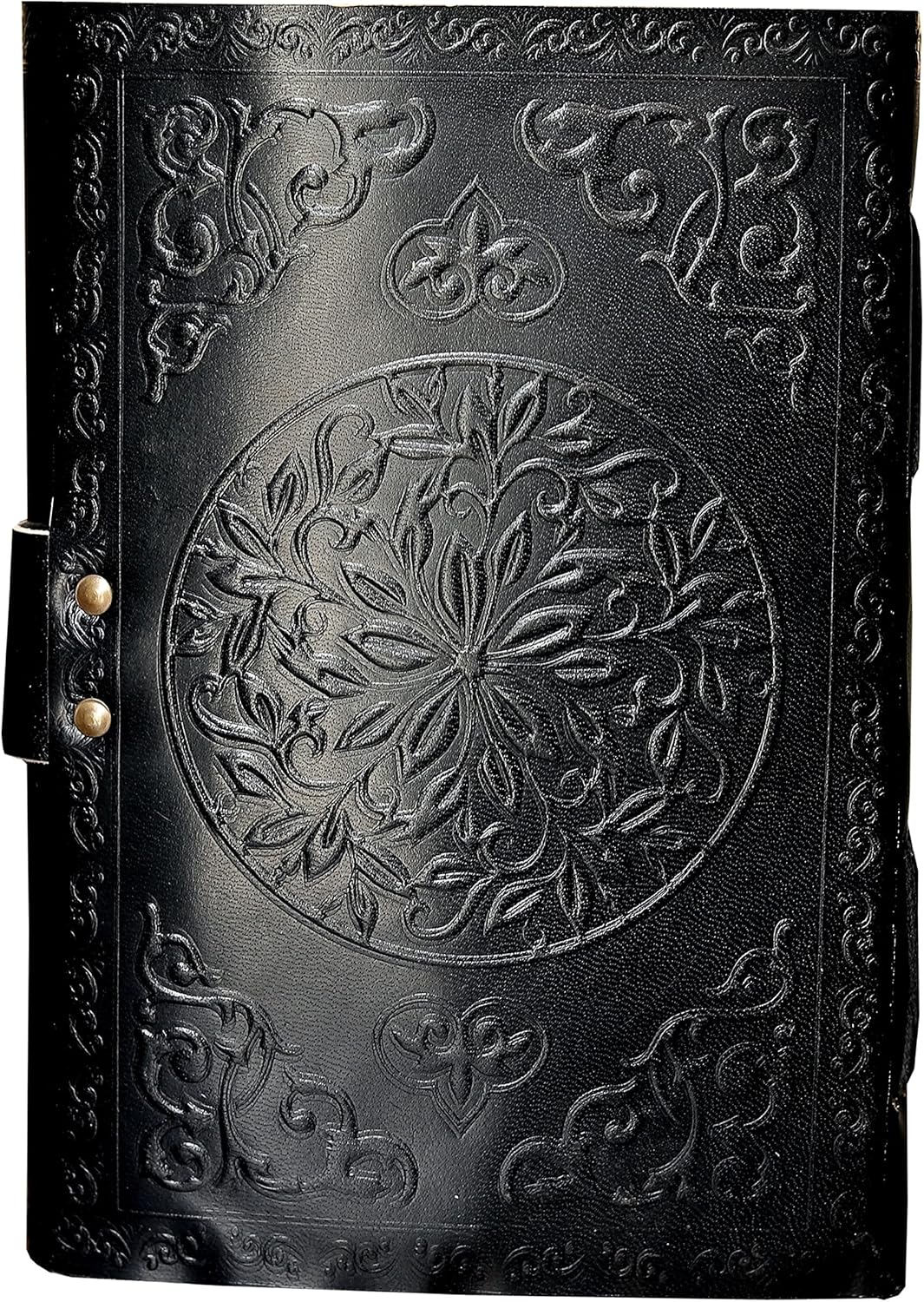 cuero 3 Moon Blue Lapiz Embossed Vintage Leather Journal for Men & Women - 140 Pages, Antique Handmade Deckle Edge Vintage Paper, Leather Journal Writing Notebook Dairy Gift (7 inch by 10 inch, Black)