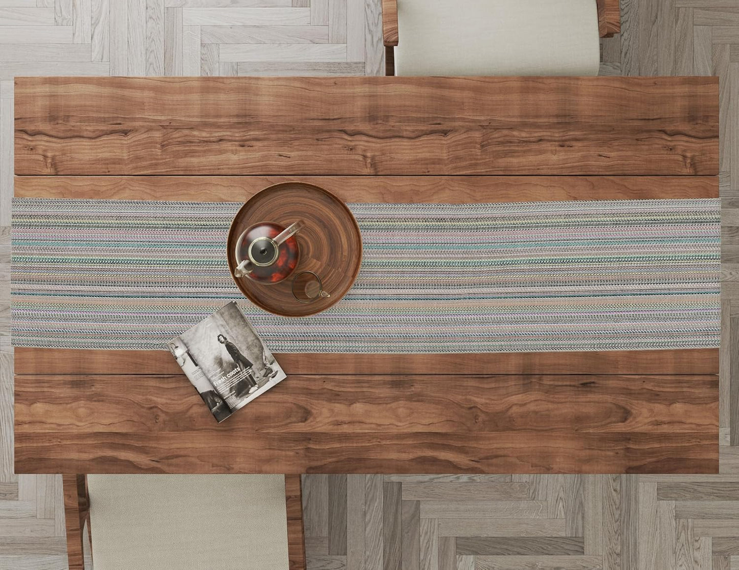 Ruvanti 100% Cotton Table Runner 108 Inches Long, Non-Slip, Stain Resistant, Washable & Reusable Table Runners Perfect for Wedding, Parties, Christmas, Holiday, in-Door use - Color More