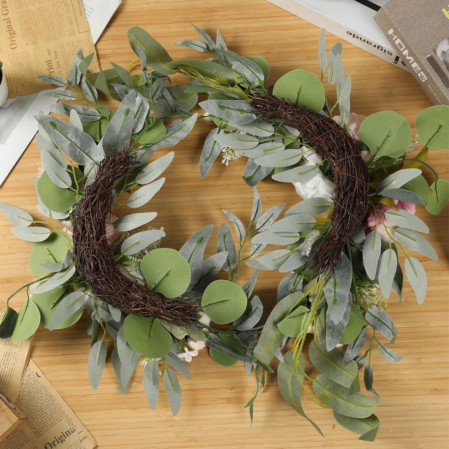 H&W 2pcs Artificial Wedding Arch Flowers for Wedding Sign, Floral Swag Dusty Decor for Reception Ceremony Backdrop Sweetheart Table (Mixed Color Peony)