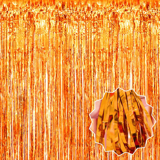 6 Pack Orange Foil Fringe Curtains Backdrop, 3.28 x 8.2 Ft Metallic Streamers Tinsel Curtains Background for Photo Booth, Birthday, Weddings, Carnivals, Graduation, Themed Party Decorations