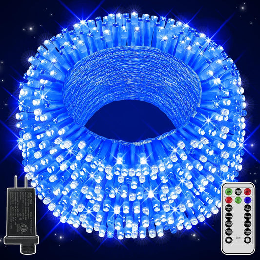 Christmas Lights Outdoor Waterproof, 196 FT 600 LED String Lights with Remote,8 Modes Christmas String Lights Plug in Twinkle Fairy Light for Party Holiday Decor (Blue)