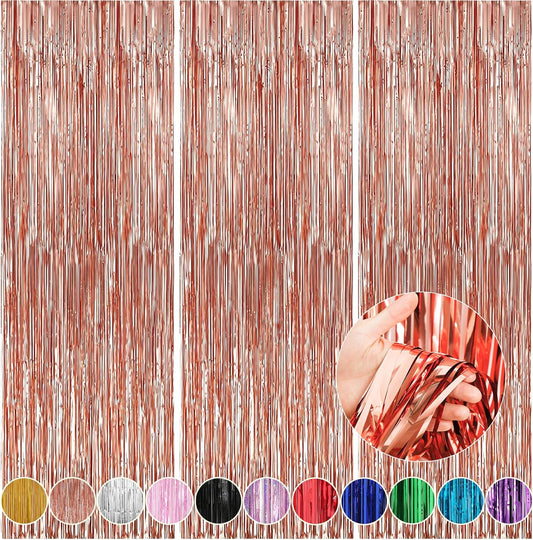 Crosize 7 Pack 3.3 x 9.9 ft Rose Gold Foil Fringe, Streamer Backdrop Curtains, Streamers Birthday Party Decorations, Tinsel Curtains for Parties, Photo Booth Backdrops