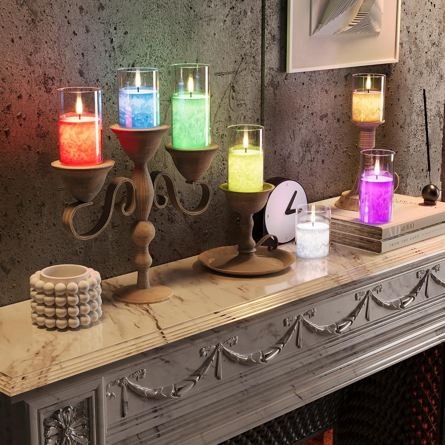 12Colors Ice Crystal Real Wax Glass Flameless Candles with Remote & Timer, Battery Operated Candles with Warm Flickering Flame, Realistic LED Candle for Wedding Home Decor [D3×H4/5"/6"] 3Pack